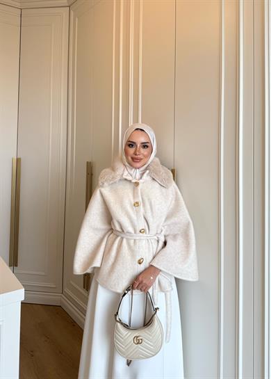 Kürk Detaylı Panço Ekru