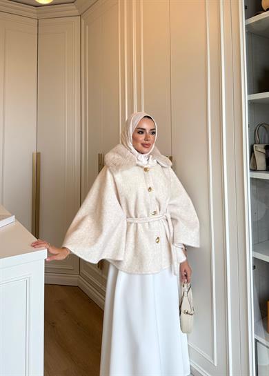 Kürk Detaylı Panço Ekru