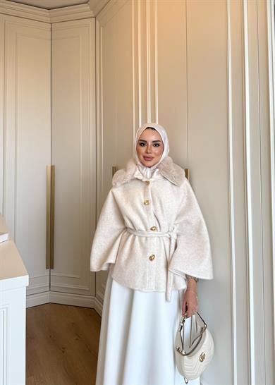 Kürk Detaylı Panço Ekru