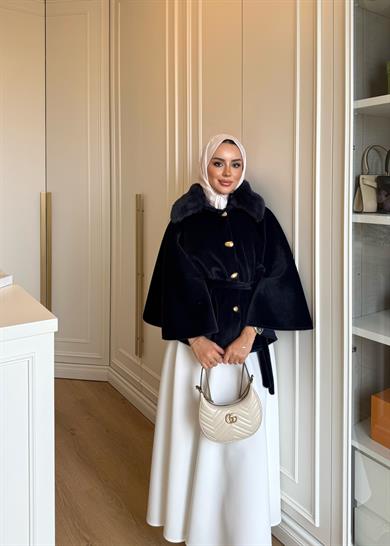 Kürk Detaylı Panço Lacivert