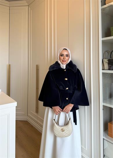 Kürk Detaylı Panço Lacivert