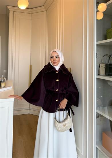 Kürk Detaylı Panço Mürdüm