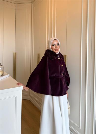 Kürk Detaylı Panço Mürdüm