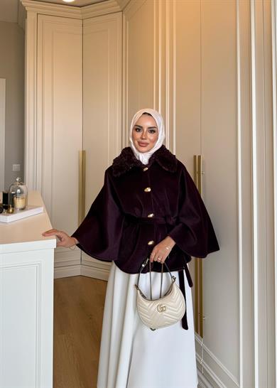 Kürk Detaylı Panço Mürdüm