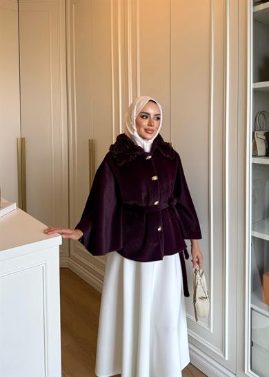 Kürk Detaylı Panço Mürdüm