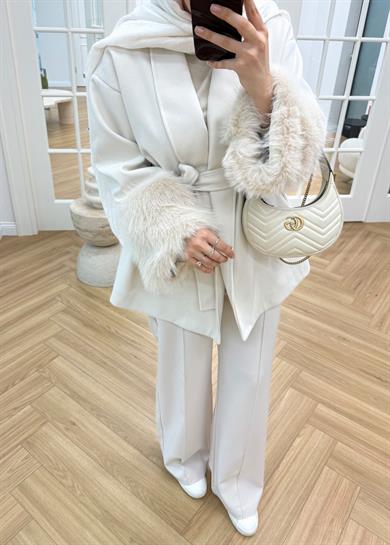 Kürk Kollu Kaşe Kaban Ekru