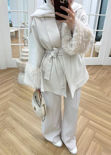 Kürk Kollu Kaşe Kaban Ekru