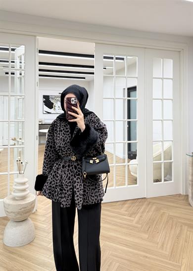 Kürk Kollu Leopar Kaban Vizon