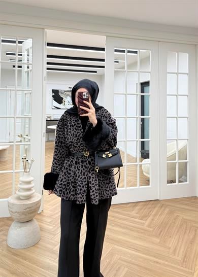 Kürk Kollu Leopar Kaban Vizon