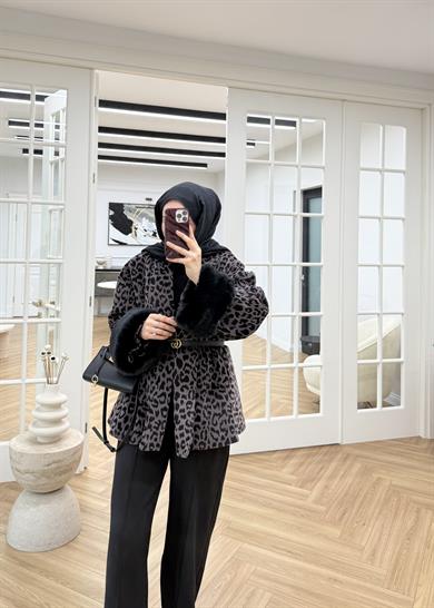 Kürk Kollu Leopar Kaban Vizon