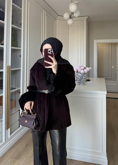 Kürk Kollu Leopar Kaban Bordo