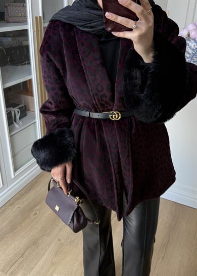 Kürk Kollu Leopar Kaban Bordo