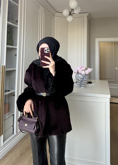 Kürk Kollu Leopar Kaban Bordo