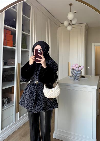 Kürk Kollu Leopar Kaban Gri