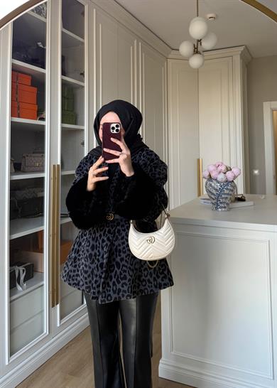 Kürk Kollu Leopar Kaban Gri