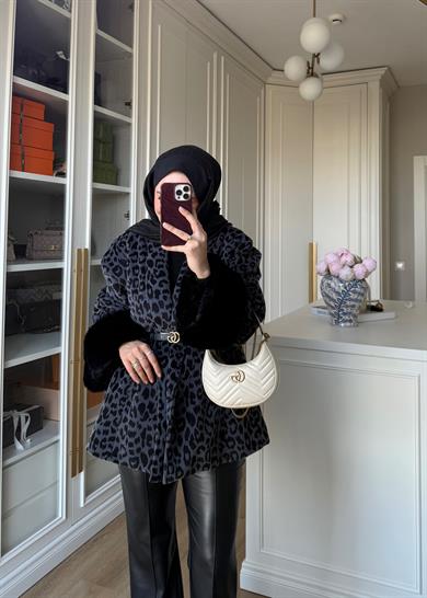 Kürk Kollu Leopar Kaban Gri