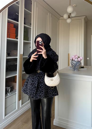 Kürk Kollu Leopar Kaban Gri