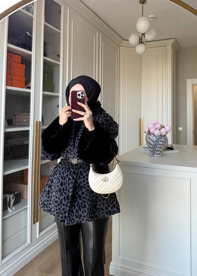 Kürk Kollu Leopar Kaban Gri