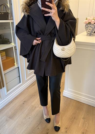 Kürk Şapkalı Kaşe Kaban Kahve