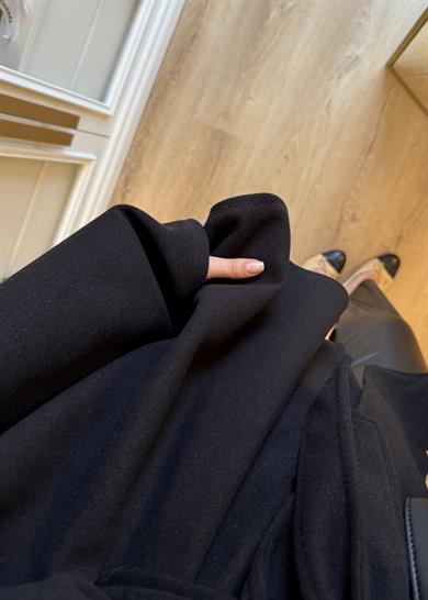 Kürk Şapkalı Kaşe Kaban Siyah