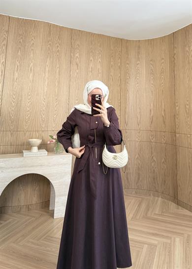 Kuşaklı Kot Elbise Mürdüm