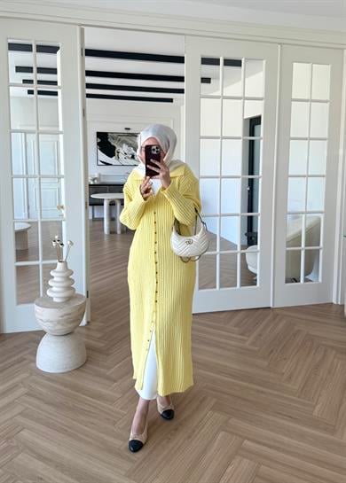 Ladie Uzun Triko Elbise Sarı