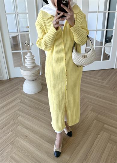 Ladie Uzun Triko Elbise Sarı