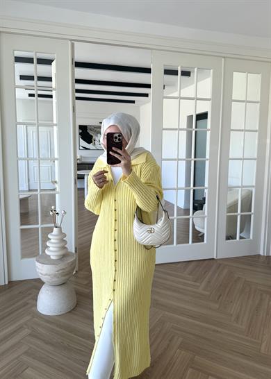 Ladie Uzun Triko Elbise Sarı