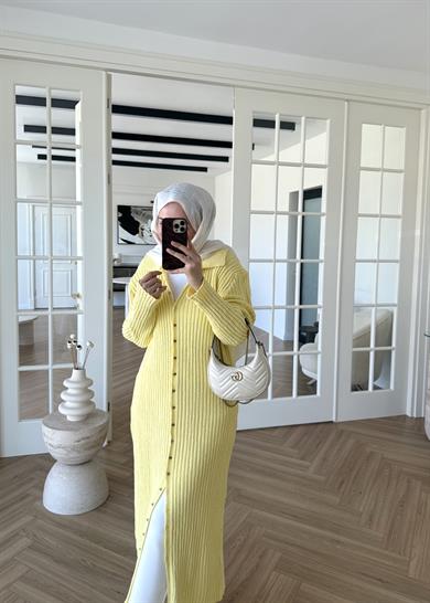 Ladie Uzun Triko Elbise Sarı