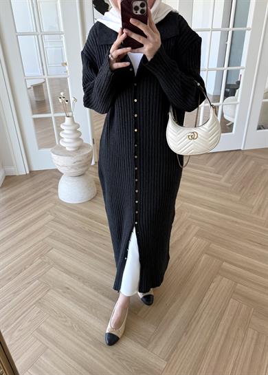 Ladie Uzun Triko Elbise Siyah