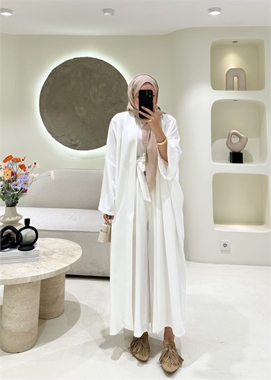 Lady 2 li Abaya Takım Ekru