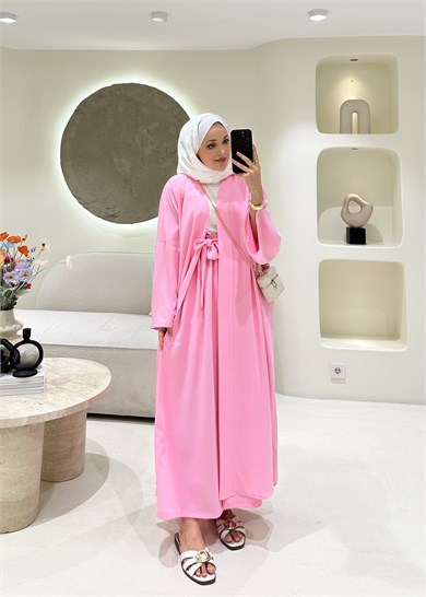 Lady 2 li Abaya Takım Pembe