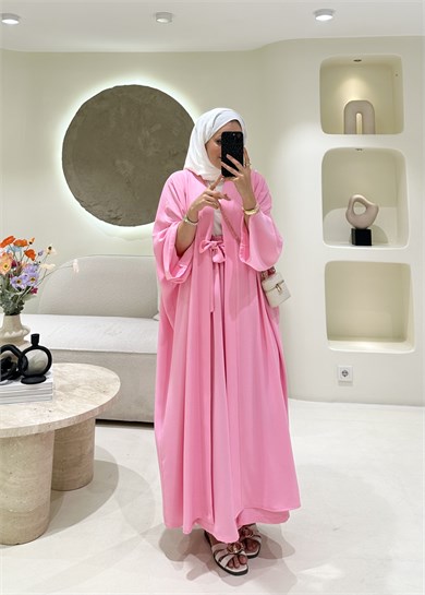 Lady 2 li Abaya Takım Pembe