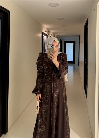 Lara Tül Şifon Elbise Kahverengi