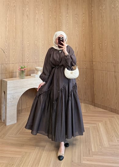 Lavin Büzgü Detaylı Elbise Kahve