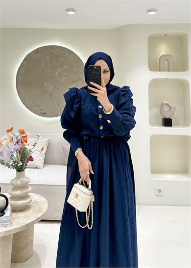 Lena Düğme Detaylı Elbise Lacivert
