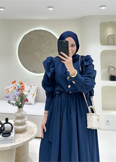 Lena Düğme Detaylı Elbise Lacivert