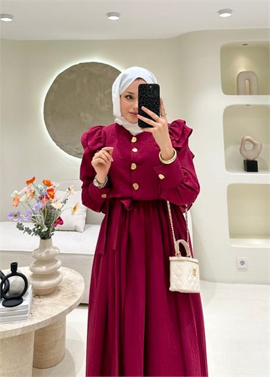 Lena Düğme Detaylı Elbise Mürdüm