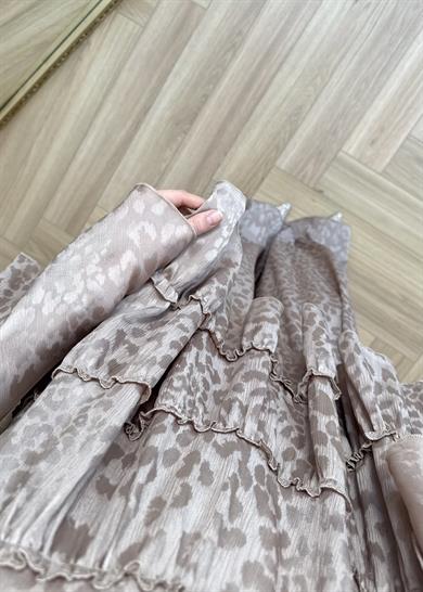 Leopar Desen Şifon Takım Camel