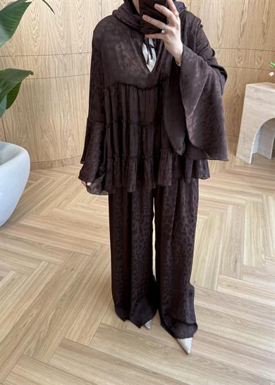 Leopar Desen Şifon Takım Kahve