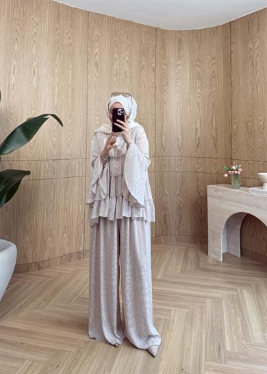 Leopar Desen Şifon Takım Taş