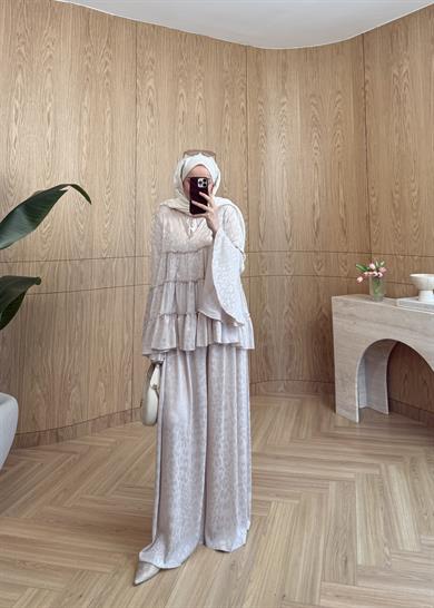 Leopar Desen Şifon Takım Taş