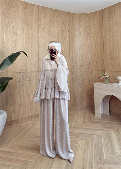 Leopar Desen Şifon Takım Taş