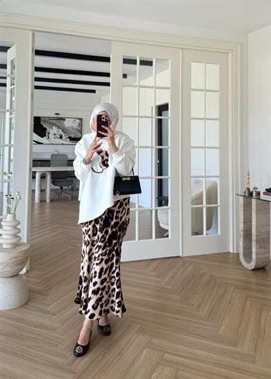Leopar Etekli Takım Ekru