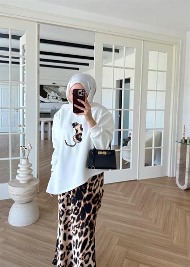 Leopar Etekli Takım Ekru