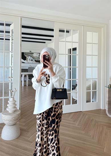 Leopar Etekli Takım Ekru