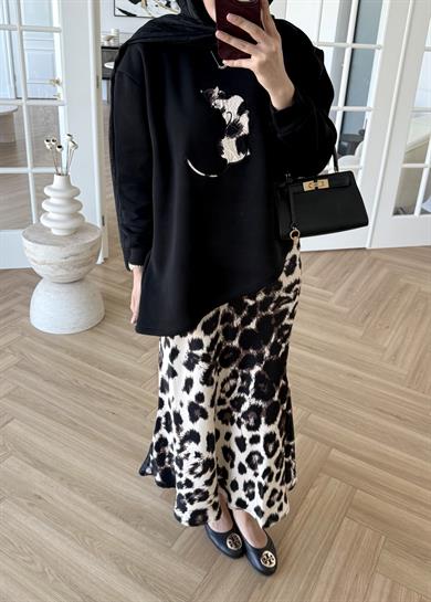 Leopar Etekli Takım Siyah