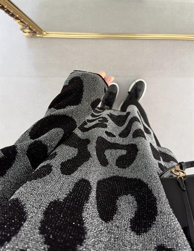 Leoparlı Simli Triko Siyah