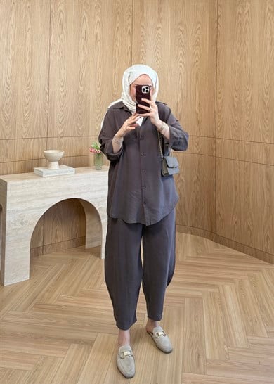 Lina Gömlekli Takım Kahverengi