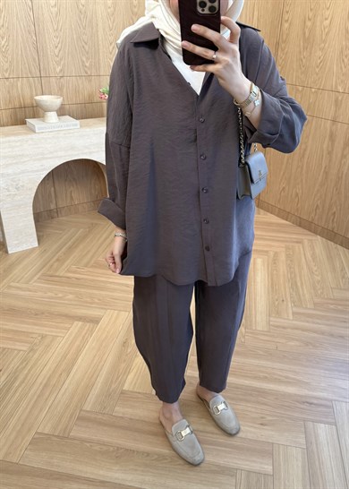 Lina Gömlekli Takım Kahverengi